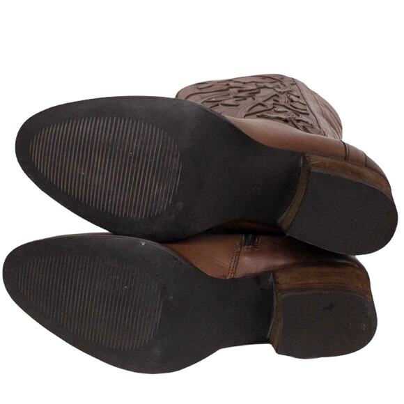 Roan Ellia Tan Brown Floral Top Stiched Tall Leather Western Cowboy Boots 7.5 - Picture 9 of 10